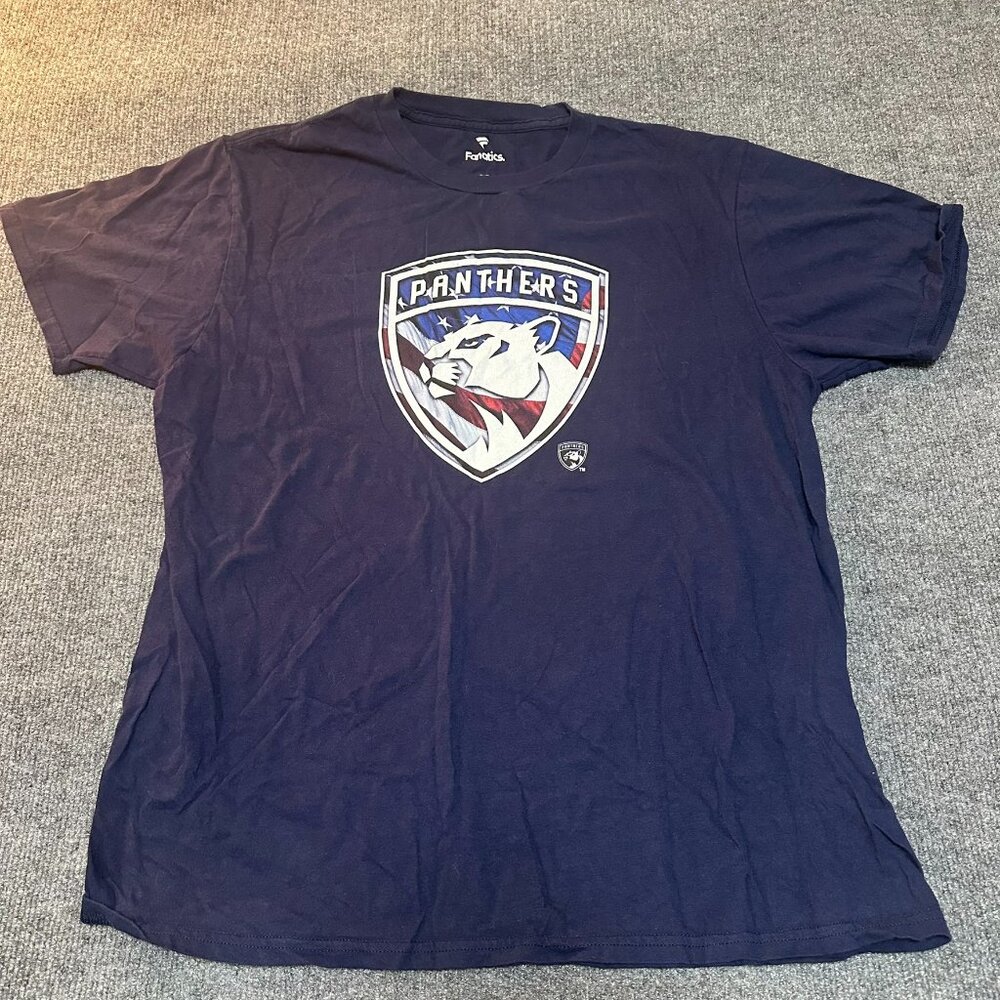 Men's Navy Florida Panthers Banner Wave Logo T-Shirt Large L NHL Hockey FL